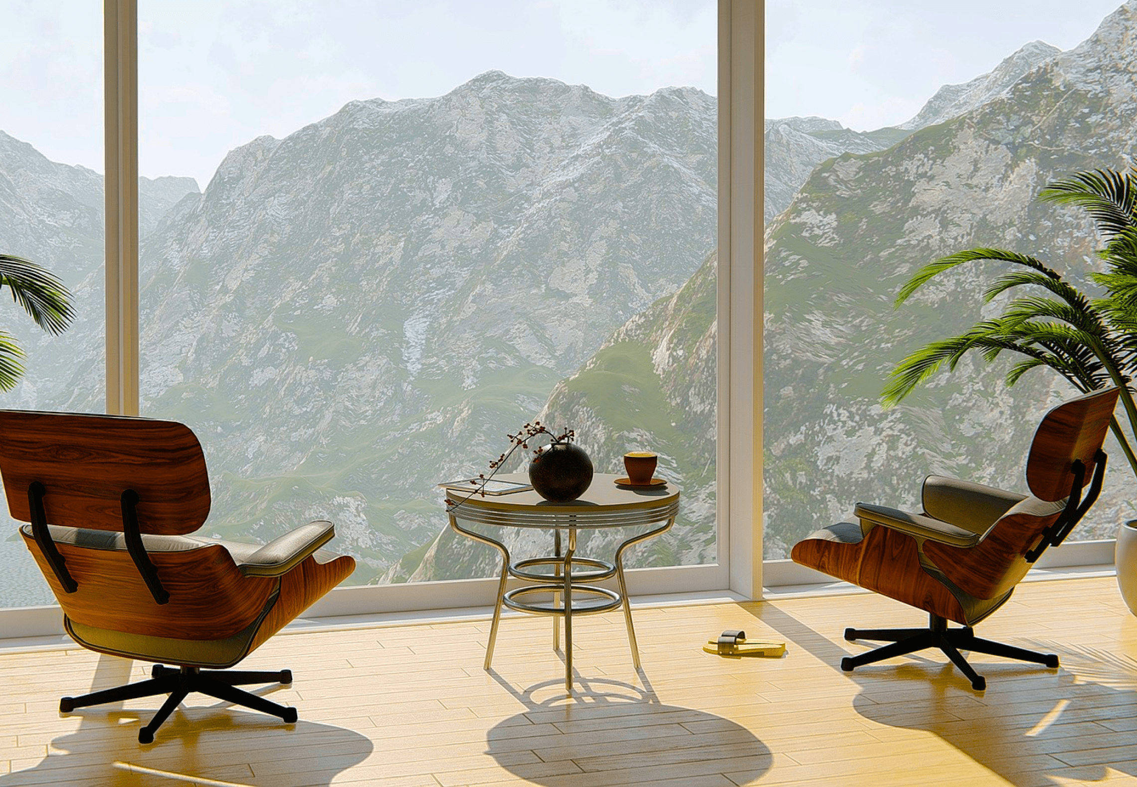 Blick aus einer Wohnung in eine Tiroler Berglandschaft im Tiroler Oberland